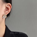 Enamel Camellia Flower Pearl Stud Earrings Two Colors view 4