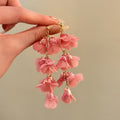 Layered Bellflower Tassel Earrings in Pink and Blue view 3