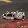 Silver Princess Halo CZ Bridal Ring Set Pair Sizes 6-10 view 4