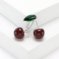 Glossy Red Cherry Brooch Green Leaf Gold or Silver Stem view 7