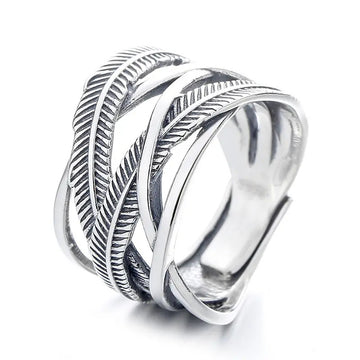 Antique Silver Multi Band Leaf Texture Open Ring Sizes 6-10