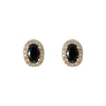 Gold Tone Black Oval Stone Clear Halo Mini Stud Earrings view 5
