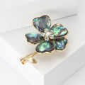 Gold Tone Five Petal Shell Effect Flower Brooch With Crystals view 3