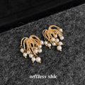 Gold Firework Branch Pearl Cluster Stud Earrings Style view 3