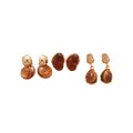 Coffee Amber Resin Gold Drop Stud Earring Five Pair Set view 5