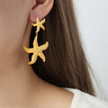Dual Starfish Drop Earrings Textured Gold Or Steel Tone Metal view 7