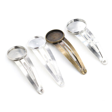 Round Cabochon Tray Snap Hair Clip Bases in Three Finishes