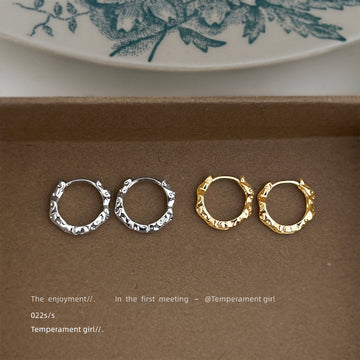 Irregular Molten Texture Huggie Hoop Earrings Gold Silver