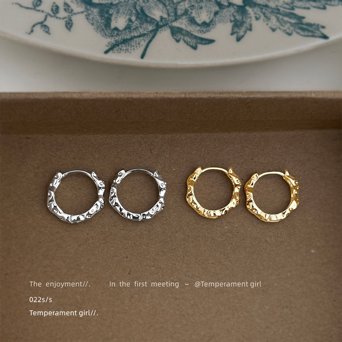 Irregular Molten Texture Huggie Hoop Earrings Gold Silver