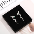 Green Accent Snake Long Dangle Stud Earrings in Two Finishes view 7