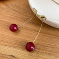 Red Cherry Long Hook Earrings - One Style Polished Decorative Design view 6