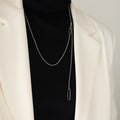 Gold And Steel Long Lariat Y Necklace Open Oval Links view 7