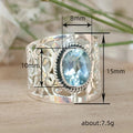 Aqua Oval Stone Filigree Wide Ring In Polished Silver Tone view 5