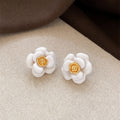 White Flower Stud Earrings with Crystal Centers with Crystal Accents view 2