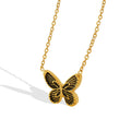 Butterfly Pendant Necklace Gold Steel Black Wing Cable Chain view 5