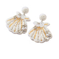 Beaded Seashell Drop Earrings Faux Pearl Rhinestone White Gold view 5