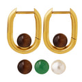U-Shaped Hoop Earrings With Pearl Agate Tiger Eye Beads view 5
