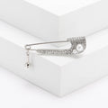 Crystal Safety Pin Brooch with Pearl Drop in Three Tones view 7