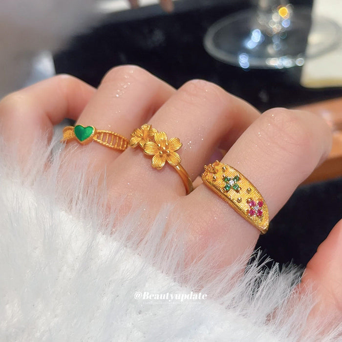Gold Tone Double Flower Open Adjustable Ring Style
