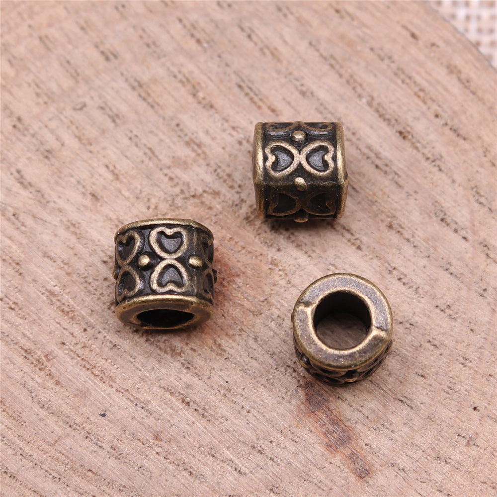 8x8x8mm 1.6g Multicolor Zinc Alloy Heart Engraved Large Hole Spacer Beads for Bracelet Necklace DIY