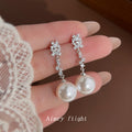Silver Crystal Flower Stud Pearl Cascading Drop Earrings view 3