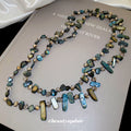 Blue Gray Shell Chip Crystal Long Layered Bead Necklace view 4