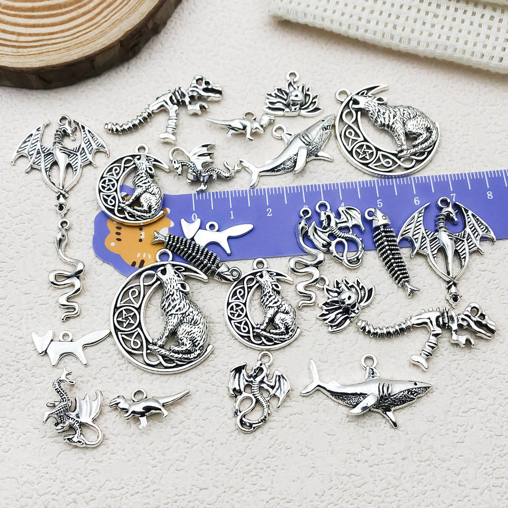Antique Silver Zinc Alloy Snake Fox Fish Animal Charm Pendants for DIY Bracelet Necklace