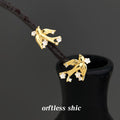 Gold Flying Swallow Bird Studs White Flowers Crystals view 1