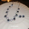 Black Cushion Crystal Link Necklace And Earrings In Silver Tone view 3