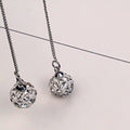 Silver White Clear Look Ball Long Threader Earrings view 3