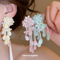 Pastel Beaded Flower Cluster Tassel Stud Earrings Statement Jewelry Pair view 2