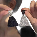 Black and Silver Mismatched Textured Triangle Earrings view 5