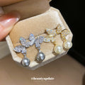 Crystal Butterfly Drop Earrings with Pearl Look Beads view 3