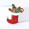 Red Rhinestone Christmas Stocking Brooch Gift Candy Cane view 2
