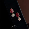 Gold-Tone Red Oval Stud Clear Faceted Crystal Ball Drops view 3