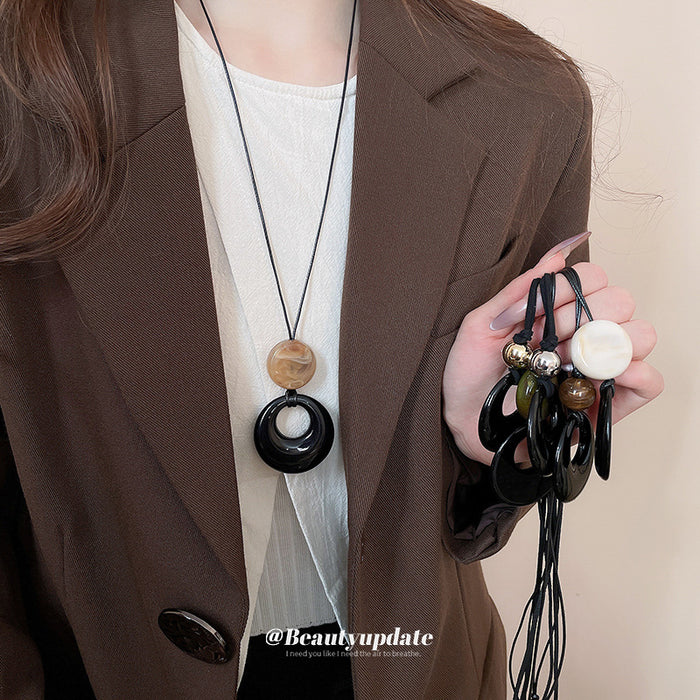 Black Cord Ring Disc Pendant Necklace Assorted Styles