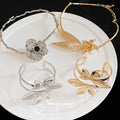 Leaf Flower Collar Necklace And Open Leaf Cuff Bracelets view 4