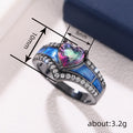 Black Tone Blue Enamel Heart Crystal Ring Polished Statement Fashion Jewelry view 4