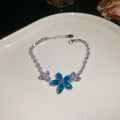 Silver Tone Blue Pink Or Green Flower Necklace Bracelet And Earrings view 6