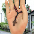 Dark Brown Wood Bead Cross Pendant Prayer Bracelet view 4