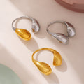 Stainless Steel Puffy Teardrop Open Rings Gold Steel Two-Tone view 4