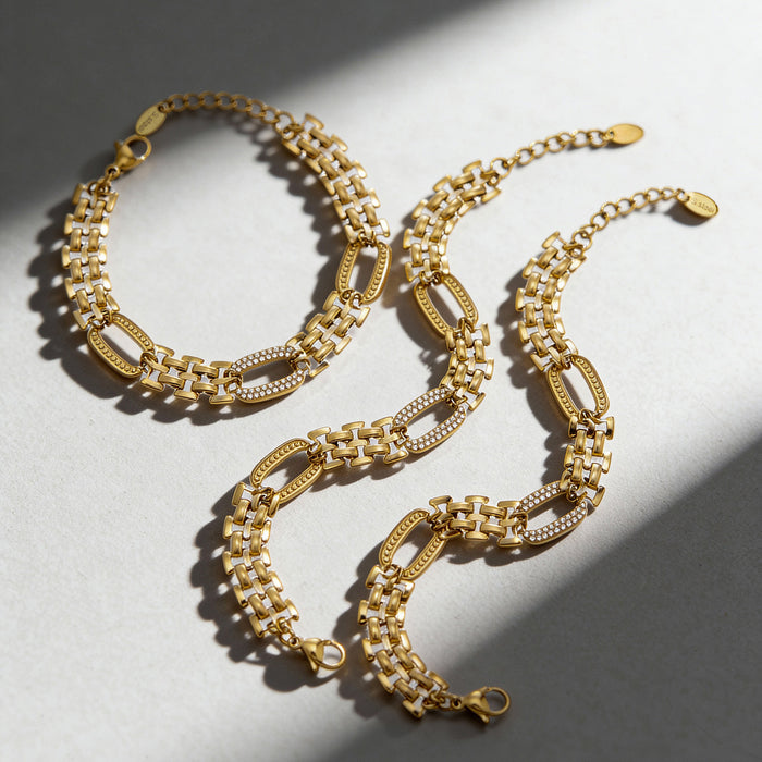 Gold Watch Band Link Bracelet Zircon Oval Connectors