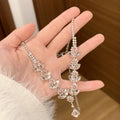 Pink Crystal Flower Necklace Earring Set Silver Tone Teardrop view 4