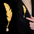 Gold Tone Feather Openwork Metal Brooch Pin for Jackets and Lapels view 4
