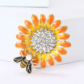 Bee and Daisy Enamel Crystal Brooch in Pink and Yellow view 2