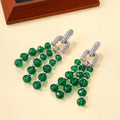 Green Crystal Look Leaf Cascade Long Stud Earrings view 3