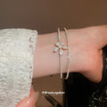 Double Row Crystal Flower Open Cuff In Gold Or Silver Tone view 3