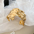 Wide Metal Open Arm Cuff Bracelet Crumpled Smooth Gold Silver view 8