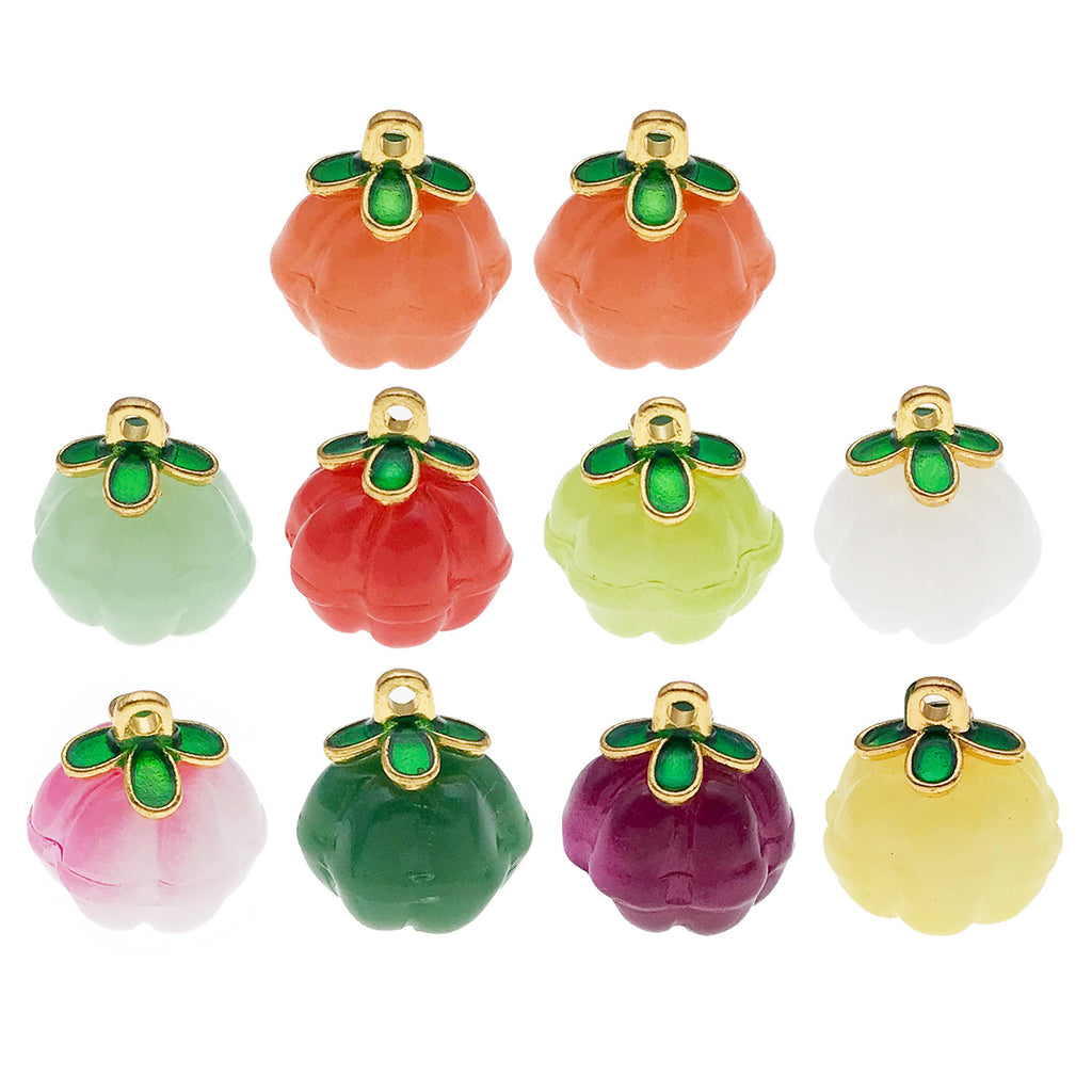 Glass Four-Leaf Clover Pumpkin Charm Pendant for Hairpins, Earrings and Necklace Making