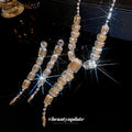 Silver Tone Clear Rectangle Y Necklace With Long Crystal Drop view 4